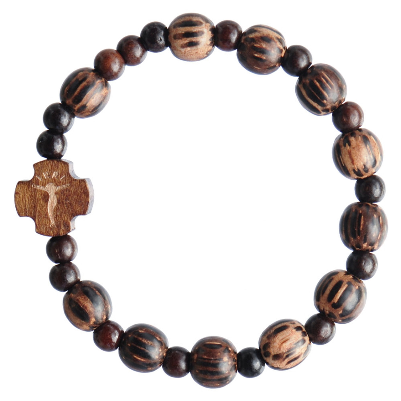 Buy Wood Rosary Bracelet, 12mm Black Wood Beads, Wooden Cross,religious  Bracelet, Catholic, Baptism,graduation, Heartfelt,stretch Online in India -  Etsy