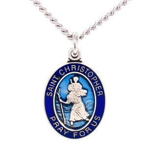 Sterling Silver Blue Epoxy St. Christopher L831