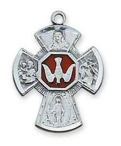 Sterling Silver Red Enamel 4-Way Medal LMG5ES
