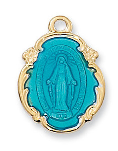 18KT Gold on Sterling Silver Blue Enameled Miraculous Medal J1821ME