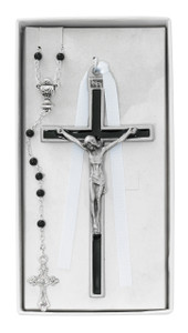 Black Enameled Crucifix and Rosary CBS4