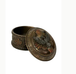 Round Holy Sprit Box in Lightly Hand-Painted Cold Cast Bronze