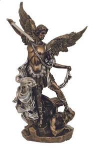 St. Michael in Lightly Hand-Painted Cold Cast Bronze with Pewter Style Trim