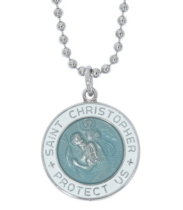 Saint Christopher Surfer Medal Blue and White Enamel RC798