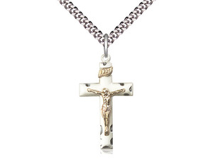 Two-Tone GF/SS Crucifix Pendant, Lite Curb Chain, 1 1/8" x 5/8" 2624GF-SS-18S Two-Tone GF/SS Crucifix Pendant, Lite Curb Chain, 1 1/8" x 5/8" 2624GF-SS-18S