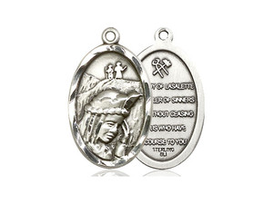 Sterling Silver Our Lady of La Salette Pendant, Lite Curb Chain, 7/8" x 1/2" Sterling Silver Our Lady of La Salette Pendant, Lite Curb Chain, 7/8" x 1/2"