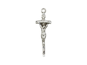 Sterling Silver Papal Crucifix Pendant, Lite Curb Chain, 7/8" x 1/4"
