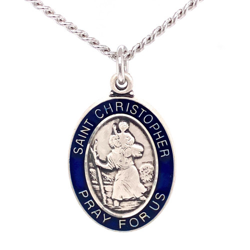 Blue Epoxy St. Christopher Sterling Silver Medal L830