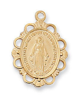18KT Gold on Sterling Silver Blue Miraculous Medal J572