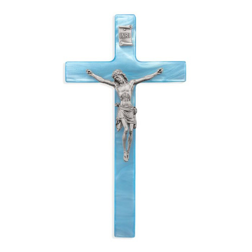 7" Pearlized Blue Cross with Pewter Corpus