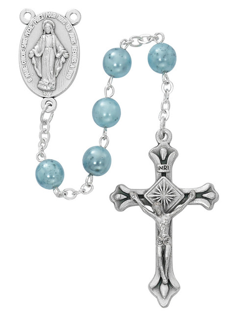 Blue Swirl Bead Rosary Boxed P405R