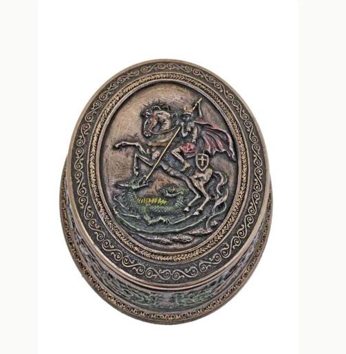 Oval St. George Box in Lightly Hand-Painted Cold Cast Bronze