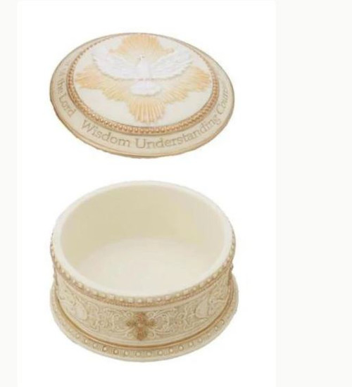 Round Holy Spirit Box in Lightly Hand-Painted Pastel Color
