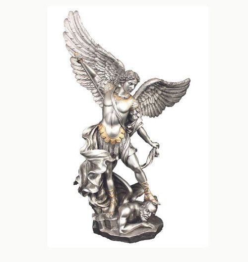 St. Michael in Pewter Style Finish with Gold Highlights