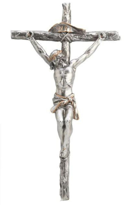 Crucifix in Pewter Style with Gold Highlights