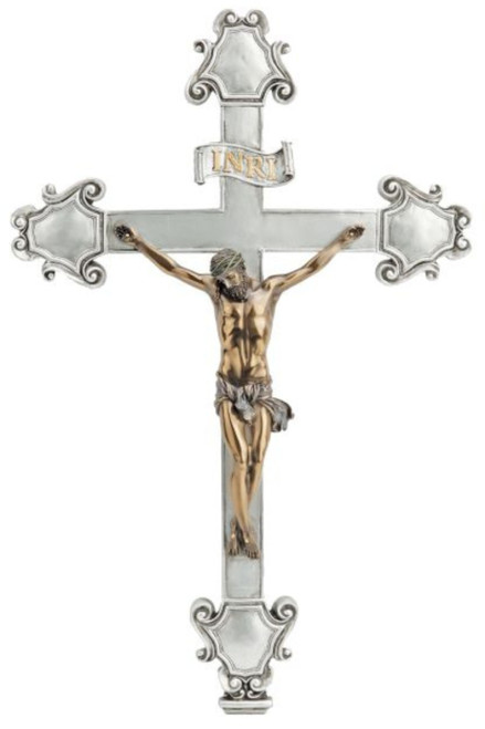 Crucifix with Cold Cast Bronze Corpus on Pewter Style Cross