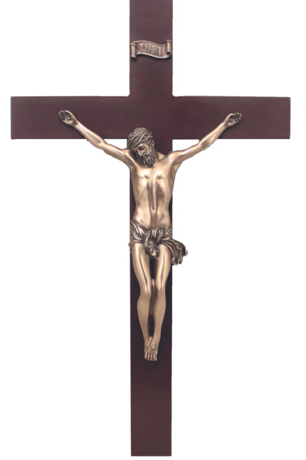 SR-75025-B Crucifix with Cold Cast Bronze Corpus on Wood Cross