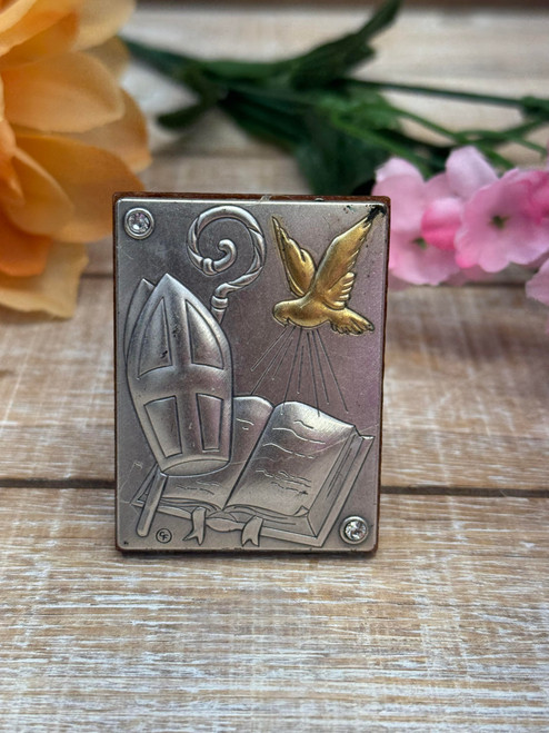 Italian Confirmation Silver Wood Desk Plaque Keepsake