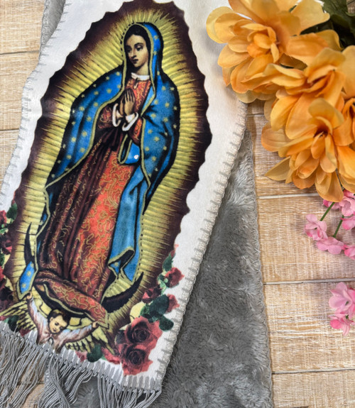 Our Lady of Guadalupe w/Red Roses Sherpa Scarf