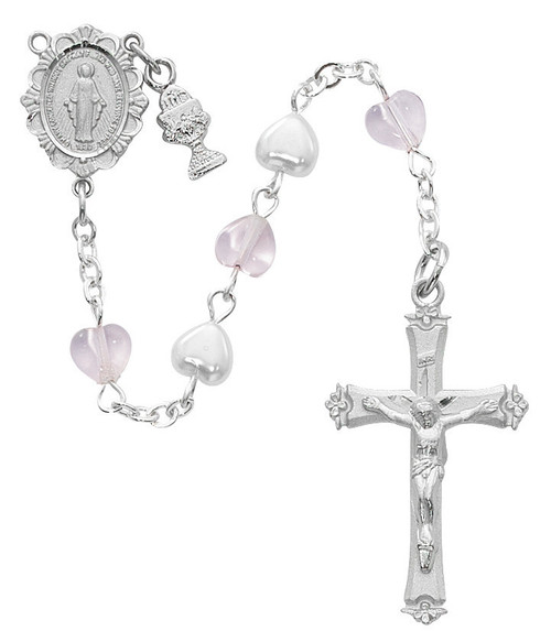 Pearl and Pink Crystal First Communion Rosary C58RW