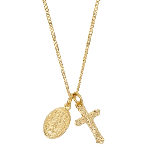 Gold over Sterling Silver Crucifix and Miraculous Medal Set 16-18" JD102