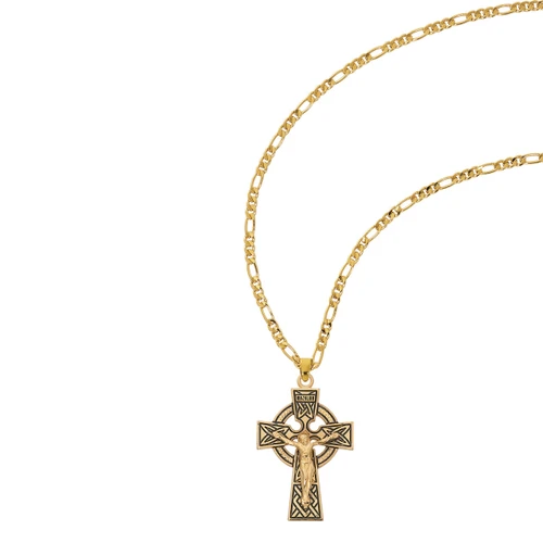 Gold over Sterling Silver Celtic Crucifix on 24" Figaro Chain J9030FG