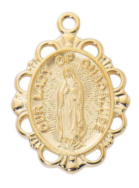 Gold over Sterling Silver Our Lady of Guadalupe Medal 16-18" J815