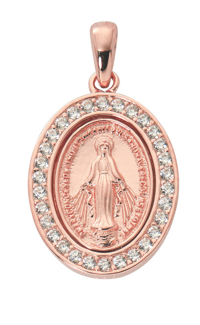 Rose Gold Miraculous Medal with Crystal Stones on 18" Chain JR800