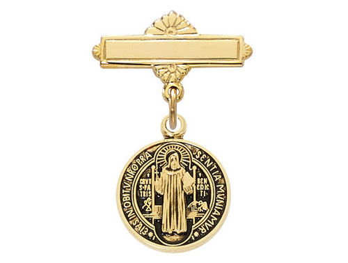 Gold over Sterling Silver St. Benedict Baby Bar Pin 440JT