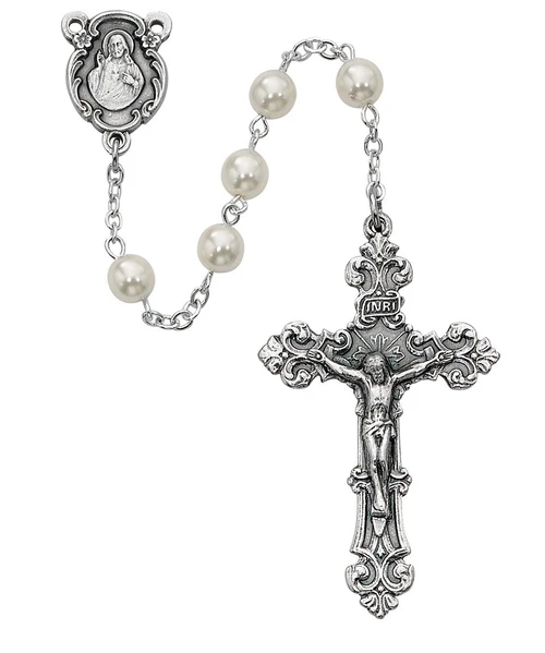 6mm Pearl Glass Bead Rosary 131DF