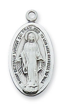 Sterling Silver Miraculous Medal on 16-18" Chain L66MI