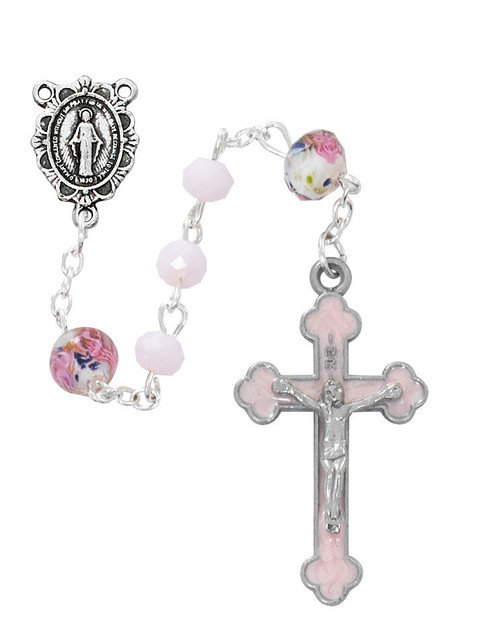 6mm Pink Matte Miraculous Rosary with Venetian Glass Beads R897G