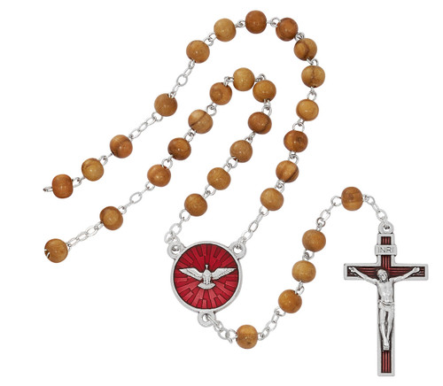 Olive Wood Confirmation Rosary with Red Epoxy Crucifix P621C