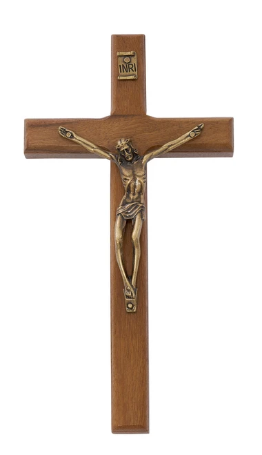 7.5" Brazilian Walnut Wall Crucifix with Antique Gold Corpus 82-09