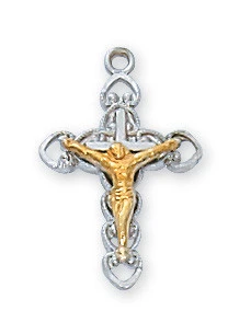 Sterling Silver Two-Tone Crucifix on 16" Chain LT9112
