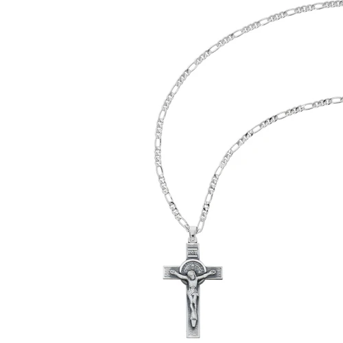 Sterling Silver St. Benedict Crucifix on 24" Figaro Chain L9078FG