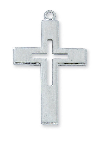 Sterling Silver Cross on 24" Stainless Steel Chain L8009