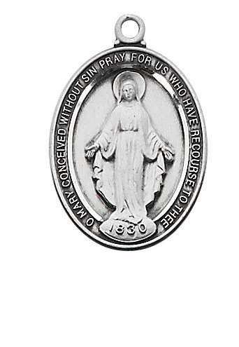 Sterling Silver Miraculous Medal on 18" Stainless Steel Chain L683MI