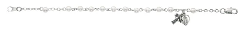 Sterling Silver 3mm Pearl Bracelet with Celtic Cross 6 1/2" B50LWM