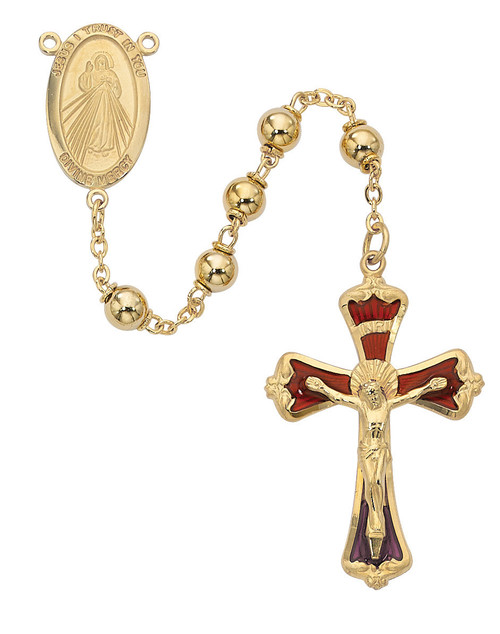 6mm Divine Mercy Rosary with Gold Plated Crucifix and Center 583HF