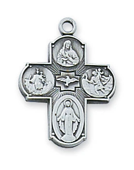 Sterling Silver Four-Way Holy Spirit Medal on 18" Chain L613