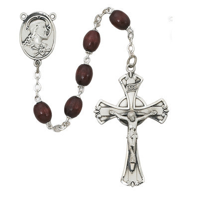 6x8mm Brown Wood Rosary with Sterling Silver Crucifix and Center 600LF