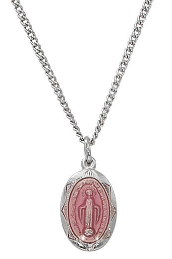 Sterling Silver Baby Pink Miraculous Medal on 13" Chain L1203P