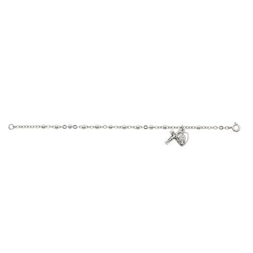 6 1/2" All Sterling Silver Bead Bracelet with Miraculous Medal 911L