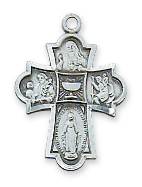 Sterling Silver Four-Way Chalice First Communion Medal on 18" Chain L573