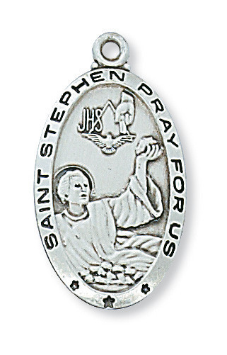 St. Stephen Sterling Silver Medal on 24" Chain L550SN