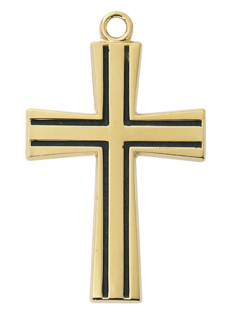 Gold over Sterling Silver Cross with Black Epoxy on 24" Chain J9228