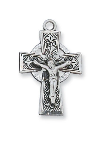 Sterling Silver Celtic Crucifix on 18" Stainless Steel Chain L8084