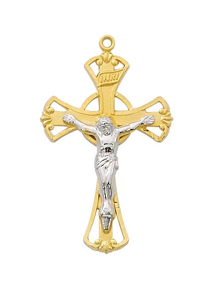 Gold over Sterling Silver Two-Tone Crucifix on 18" Chain JT9186