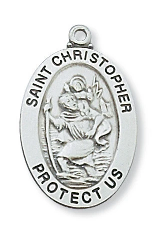 St. Christopher Sterling Silver Medal on 20" Stainless Steel Chain L461CH